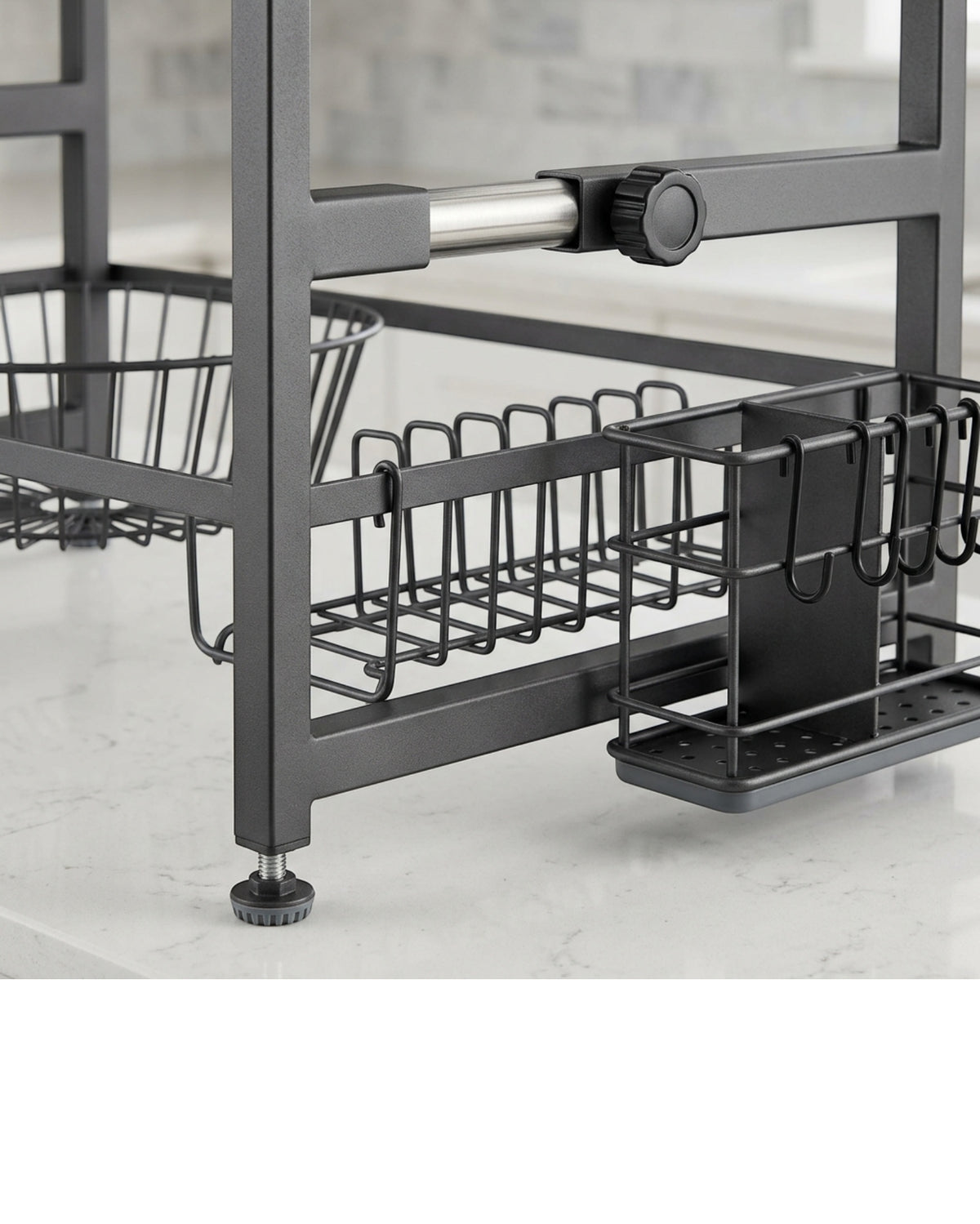 Artva Expandable Over-Sink Dish Rack 65-95 cm with Utensil Holder Graphite - Detail view