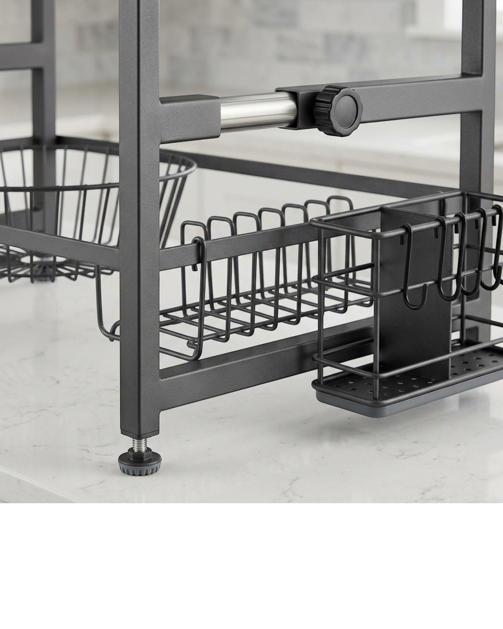 Artva Expandable Over-Sink Dish Rack 65-95 cm with Utensil Holder Graphite - Detail view