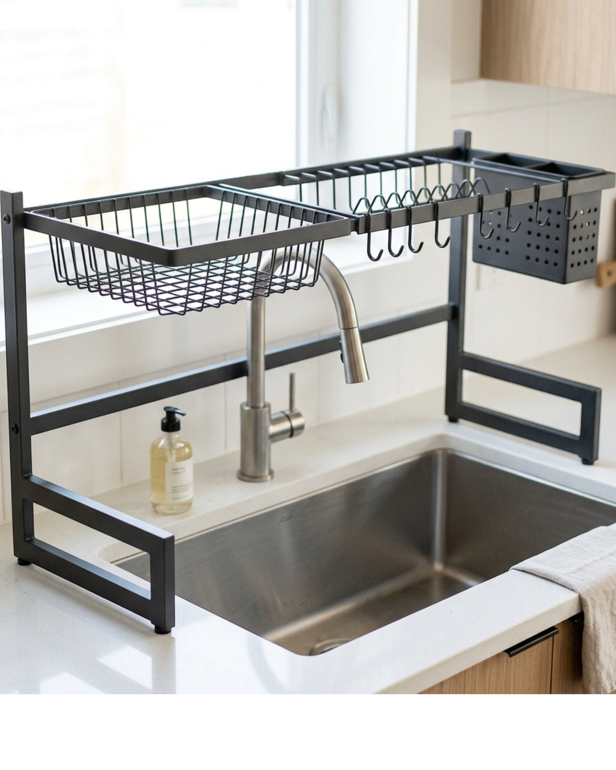 Artva Expandable Over-Sink Dish Rack 65-95 cm with Utensil Holder Graphite - Lifestyle view