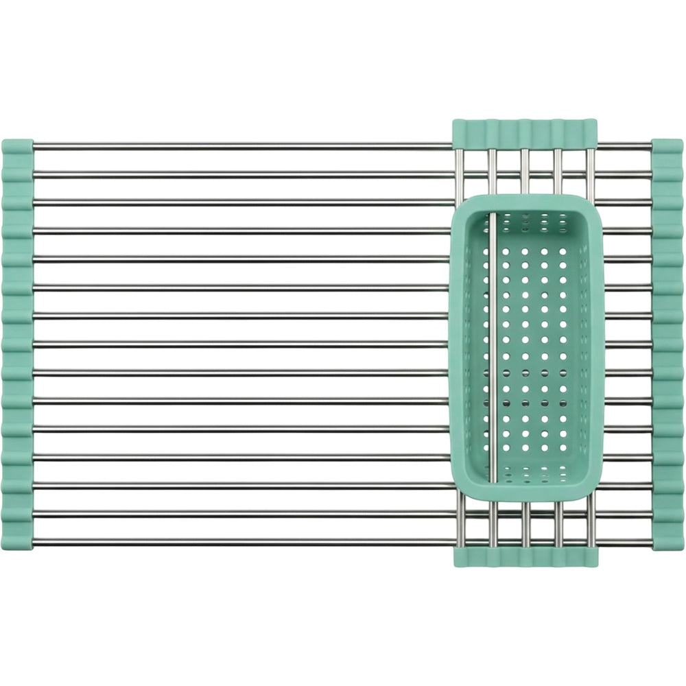 Artva Roll-Up Over-Sink Drying Rack 52 x 33 cm with Basket Seafoam - Product view