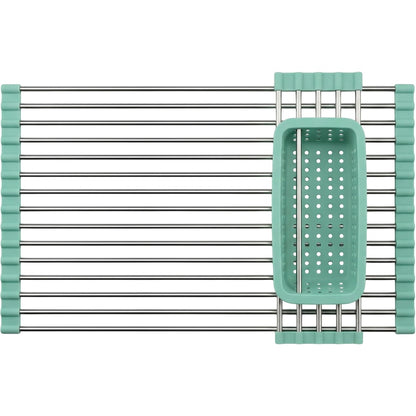 Artva Roll-Up Over-Sink Drying Rack 52 x 33 cm with Basket Seafoam - Product view
